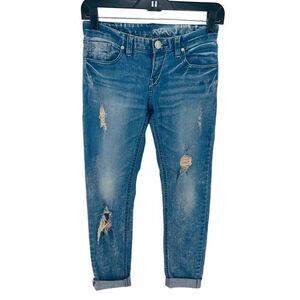 Women's Ripped Jeans Skinny Sleg Mid Rise Denim Distressed Blue Size 26